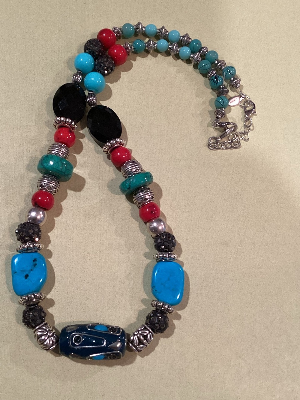 Artisan Crafted Turquoise & Red Beaded Statement Necklace